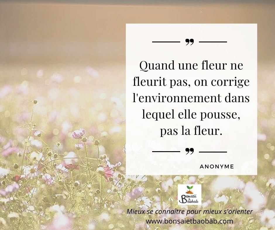 Quand une fleur ne fleurit pas, on corrige l'environnement dans lequel elle pousse, pas la fleur. Citation.